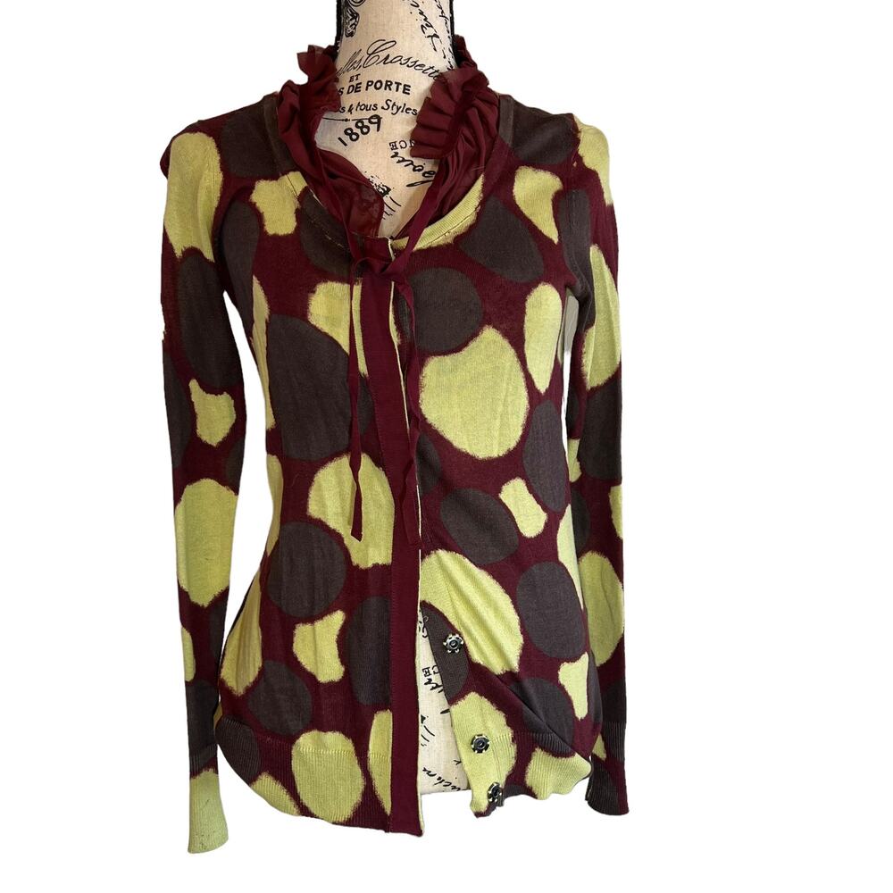 Y2K Noir  Modern Preppy Simply Vera Wang Cardigan Sweater Ruffled Boho  Small